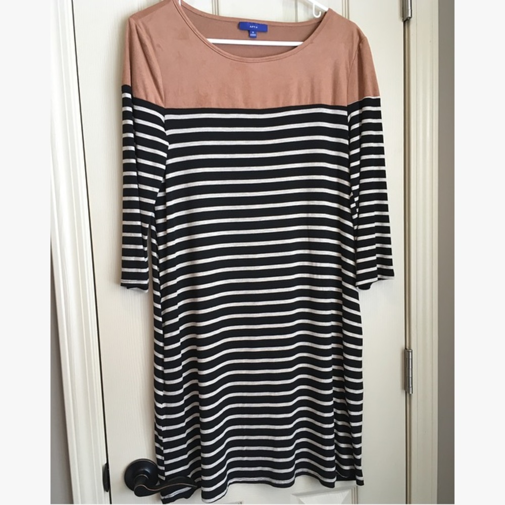 Suede & Jersey Stripe Dress - Picture 2 of 5